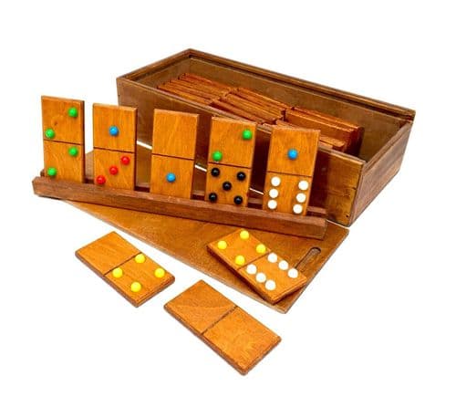 Vintage Complete Set of Oversized Wooden Dominos in Travel Box / Case / Game
